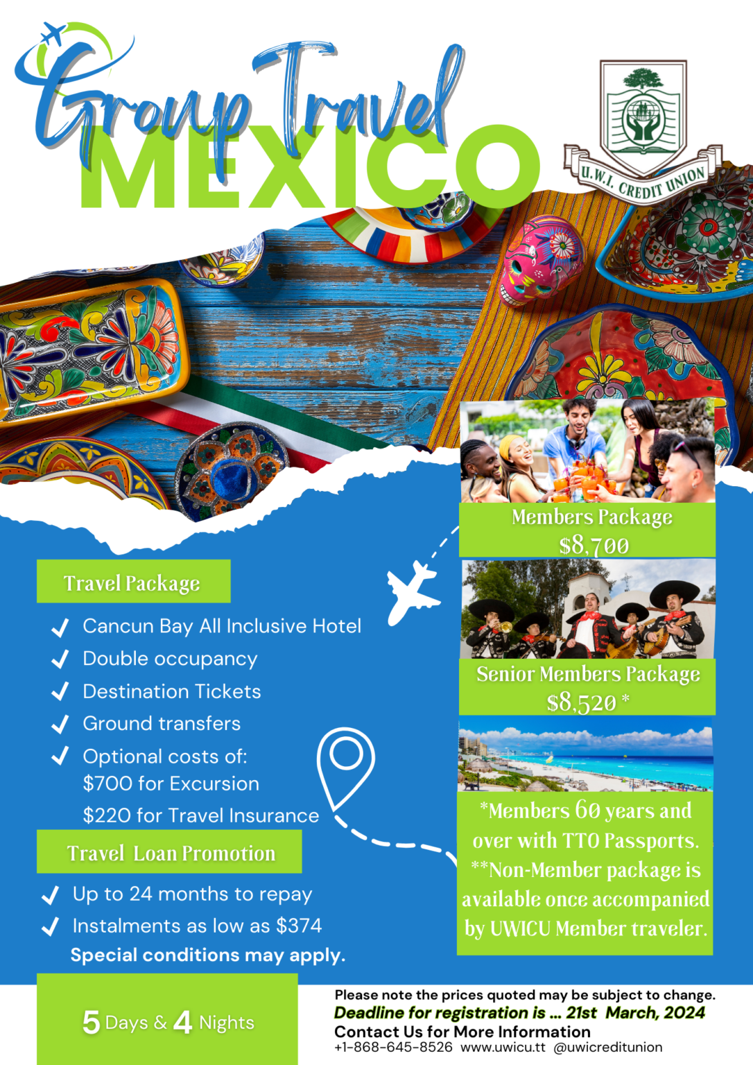 UWICU GROUP TRAVEL PACKAGES MEXICO 2024 UWI Credit Union